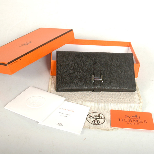 8033 di Hermes 3 snodata portafoglio in pelle originale in nero